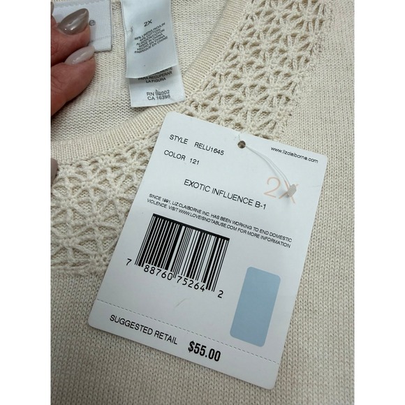 Liz Claiborne Woman Cream Linen Blend Tank Top 2X Crochet Neckline‎ NWT - Picture 7 of 9